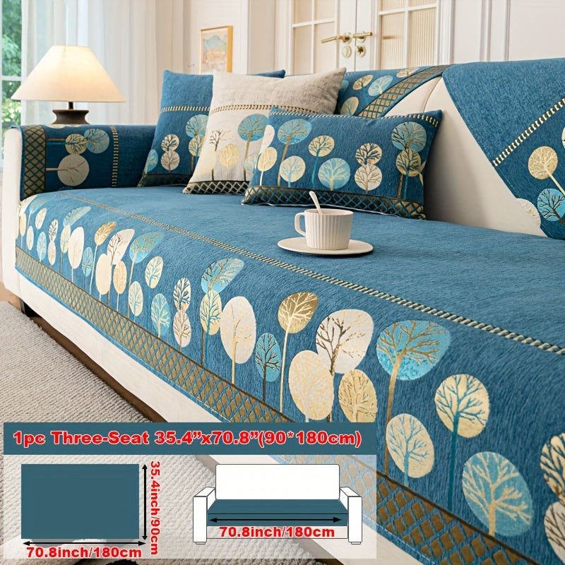Bohemian Embroidered Sofa Cushion Cover Geometric Tree Leaf Design Pet Friendly Elegant Blue Gold for Living Room Bedroom Office All Sofa Sizes