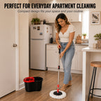Spin Mop and Bucket Set with 4 Microfiber Heads - Compact Self-Wringing Hands-Free Floor Mop for Apartments Dorms & Small Spaces Fits Under Sink