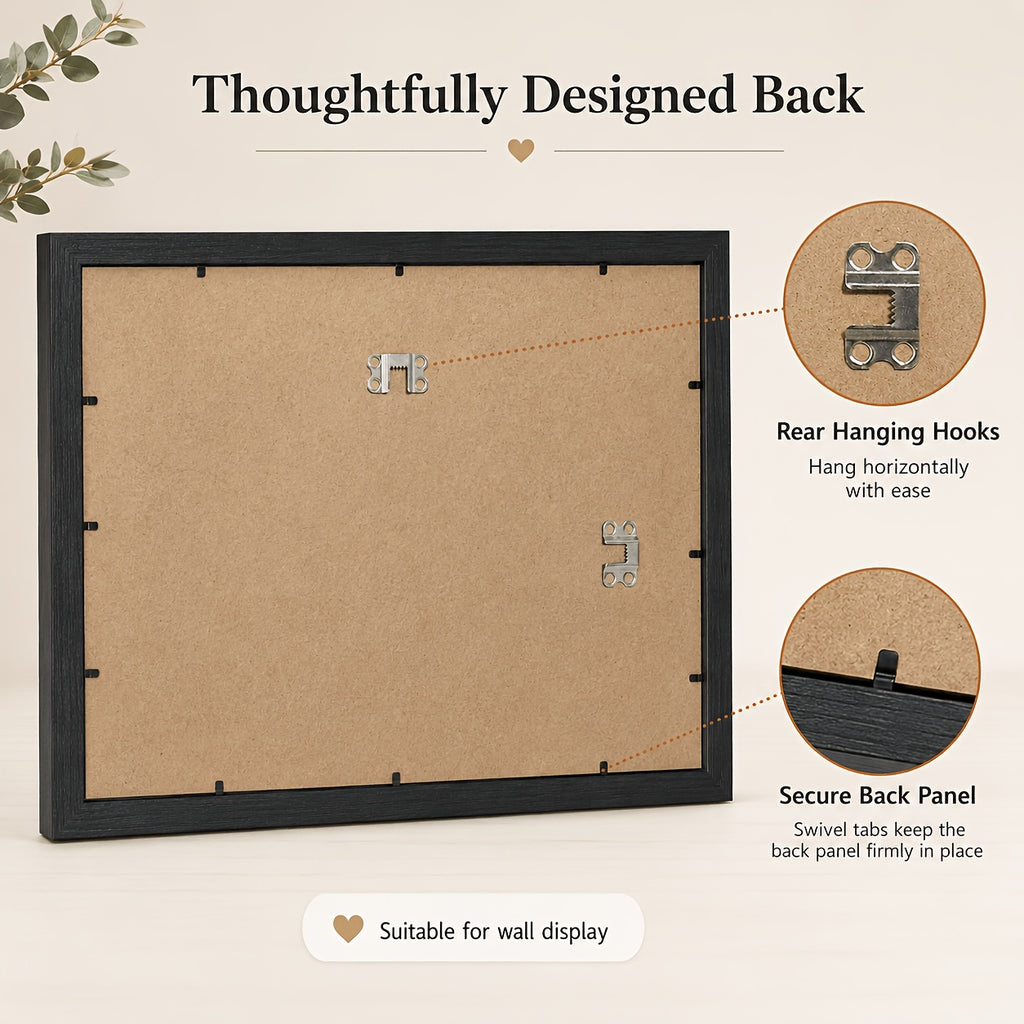 Triptych Photo Frame 8x16 Inch – Horizontal 3-Panel Picture Frame with Text & Footprint/Handprint Panel, Desktop or Wall Display, Black & White Wood Grain, Heartfelt Gift for Moms