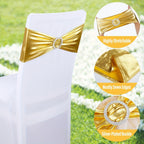 Spandex Chair Sash Bows 100-Pack Metallic Gold Silver Rose Gold Wedding Chair Belts Decorative Bow Ties for Banquet Event Party Chairs – Elastic Chair Bands for Wedding Reception Decoration