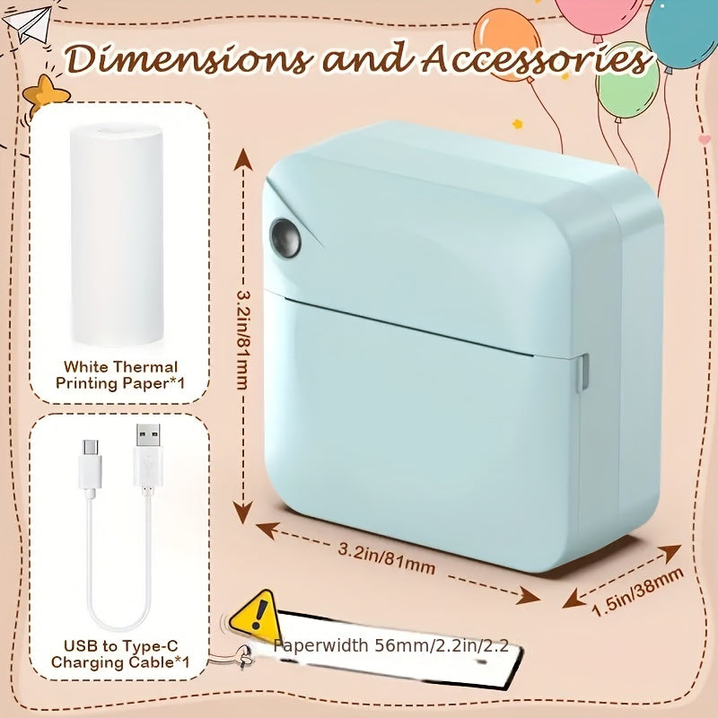 Mini Pocket Thermal Printer Inkless Wireless Sticker Photo Printer with 1 Roll Thermal Paper Portable Receipt Printer for Photos Diaries Notes Memos
