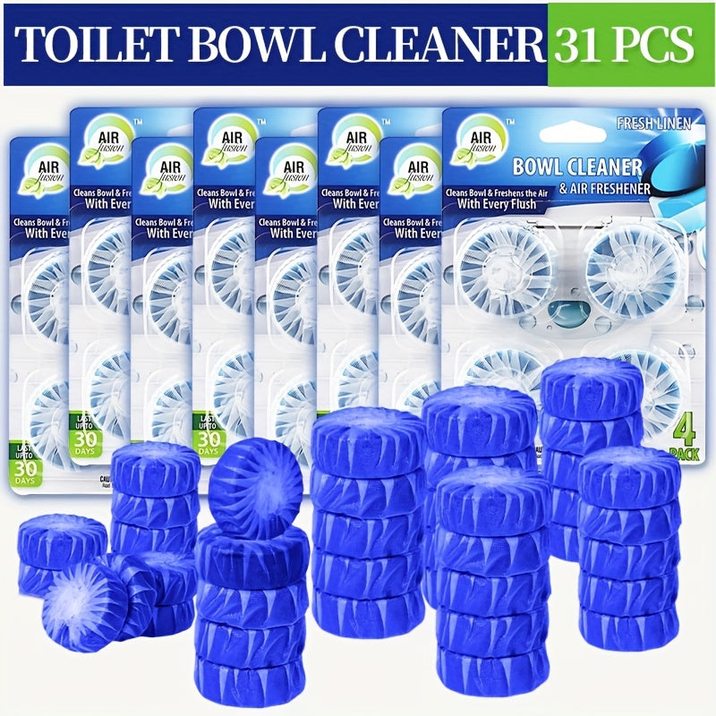 Automatic Toilet Cleaner Tablets Drop-In Tank Formula – Powerful Stain Removal & Long-Lasting Deodorizing Fresh Linen Scent for Home Bathroom Hygiene, Available in 11, 15 & 31 Pack Options