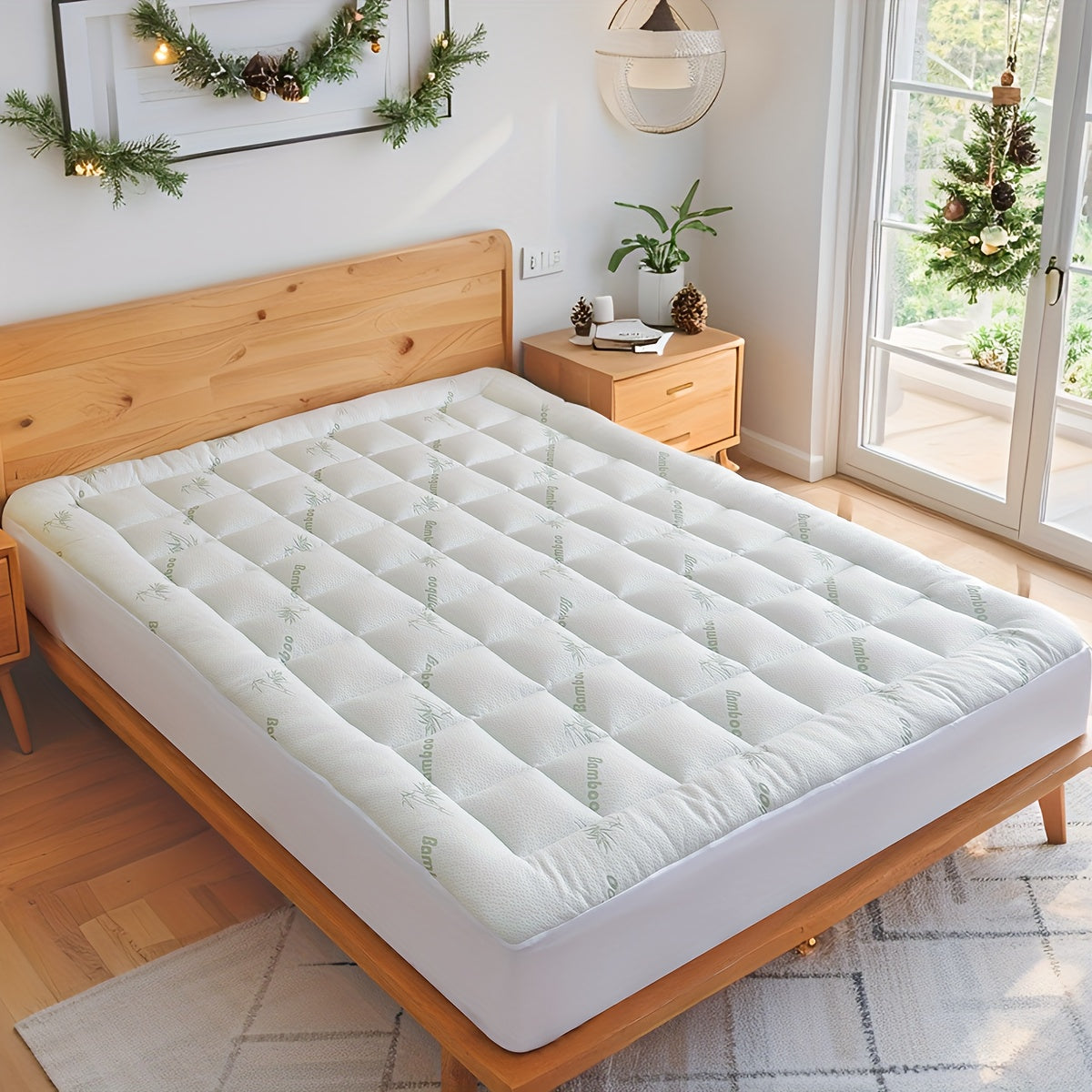 Cooling Bamboo Mattress Topper Pillow Top Mattress Pad Cover with Deep Pocket Fits 8-21 Inch - Breathable Soft Bed Topper Mattress Protector Twin Twin XL Full Queen