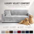 Velvet Stretch Sofa Cover Slipcover – Thick High-Elasticity Plush Couch Cover for L-Shape 1 2 3 4 Seater, Polyester Spandex Furniture Protector with Pillowcase for Living Room