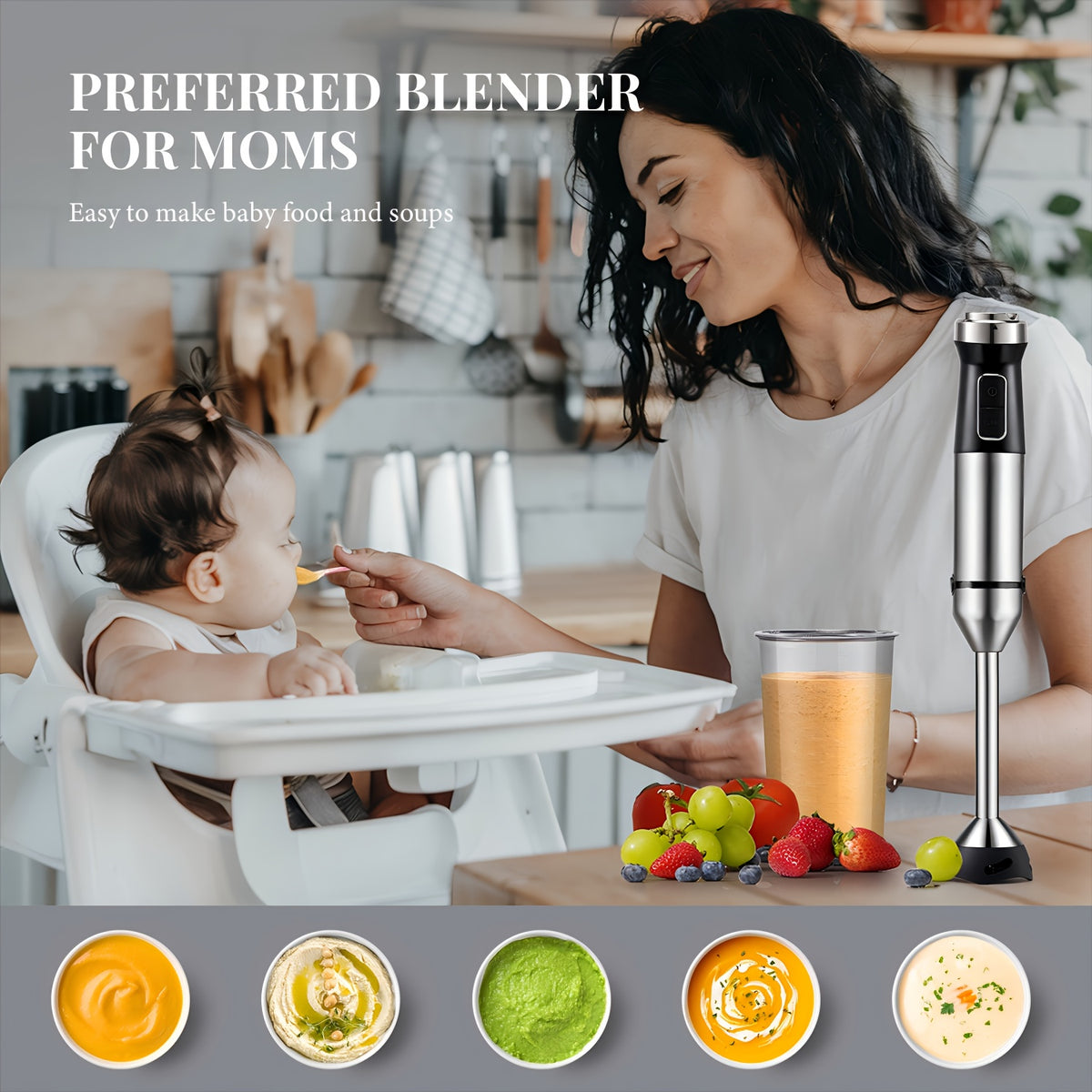 7-in-1 Immersion Blender Handheld 1000W 20-Speed Turbo with Dough Hooks, Egg Beater, Whisk, Beaker & Chopper – BPA-Free Stick Blender