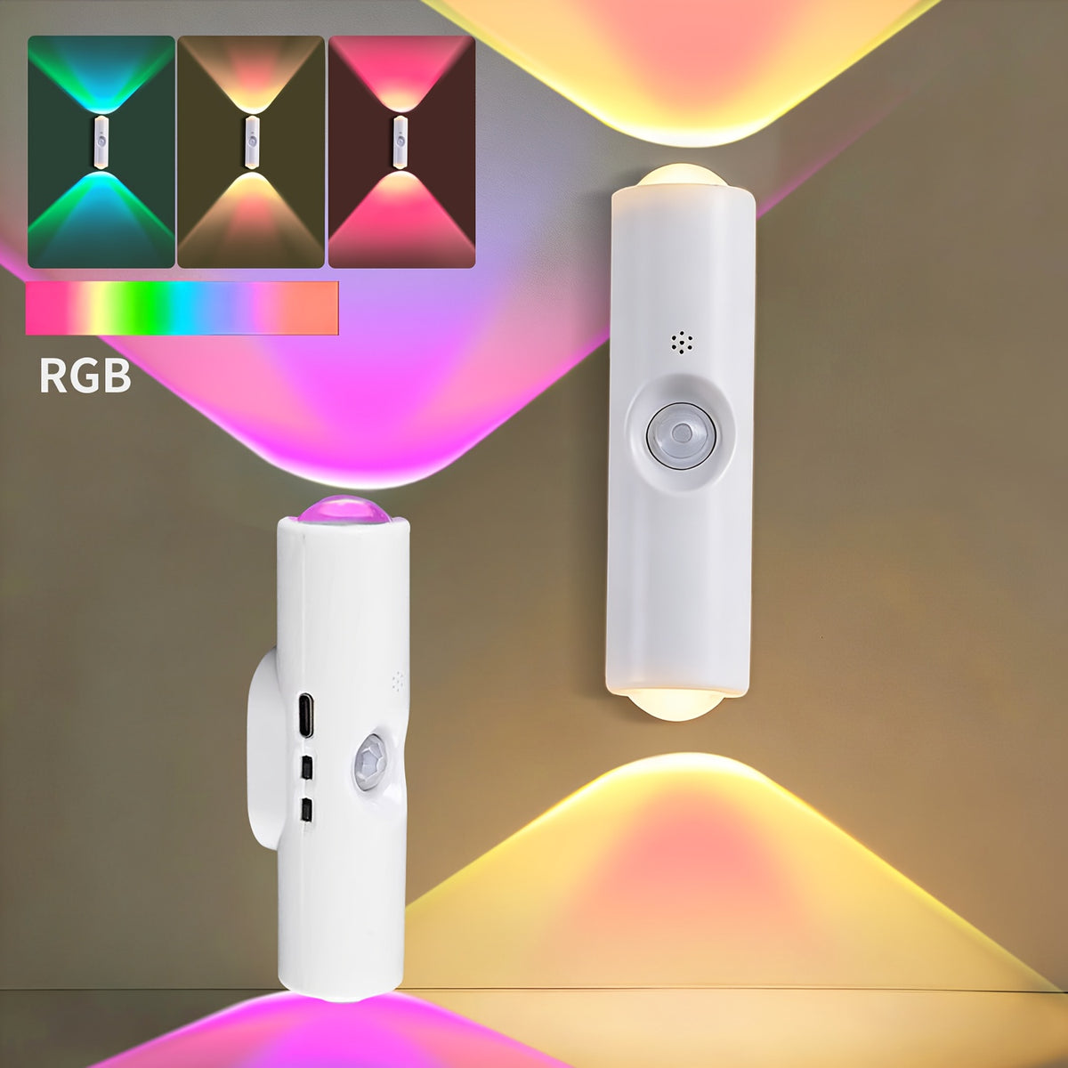 Magnetic Motion Sensor LED Night Lights USB Rechargeable - 9-Color Wall-Mounted Wireless Sconce, 3 Sensing Modes, No Wiring, for Hallway Bedroom Stairs Kitchen | Nuvia Haven