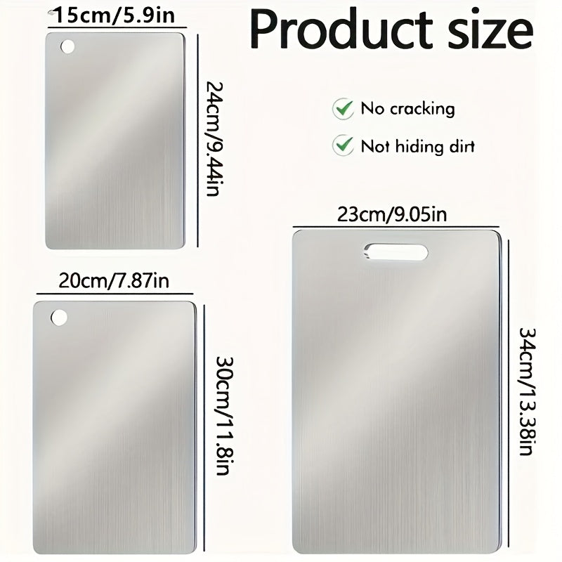 Stainless Steel Cutting Board Set 3 Piece - Dual-Sided SUS304 Metal Chopping Boards Non-Stick Rust-Resistant BPA-Free Portable for Kitchen Camping Picnic, Meat Fruit Vegetables