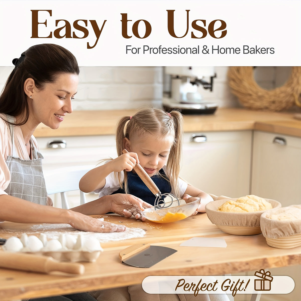 Sourdough Bread Baking Kit with Banneton Proofing Basket Set - Complete Starter Supplies Including Oval & Round Proofing Baskets, Sourdough Starter Jar, Baking Tools & Utensils for Home Bakers