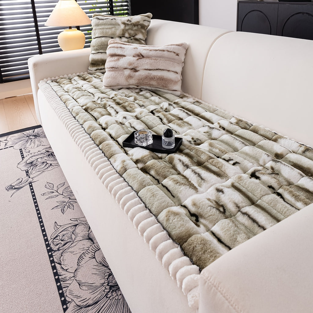 Plush Sofa Cover Super Soft Thickened Warm Anti-Slip Couch Cushion Mat – Furry Velvet Sofa Protector for Living Room Bedroom, Easy Care Durable Home Decor Furniture Cover