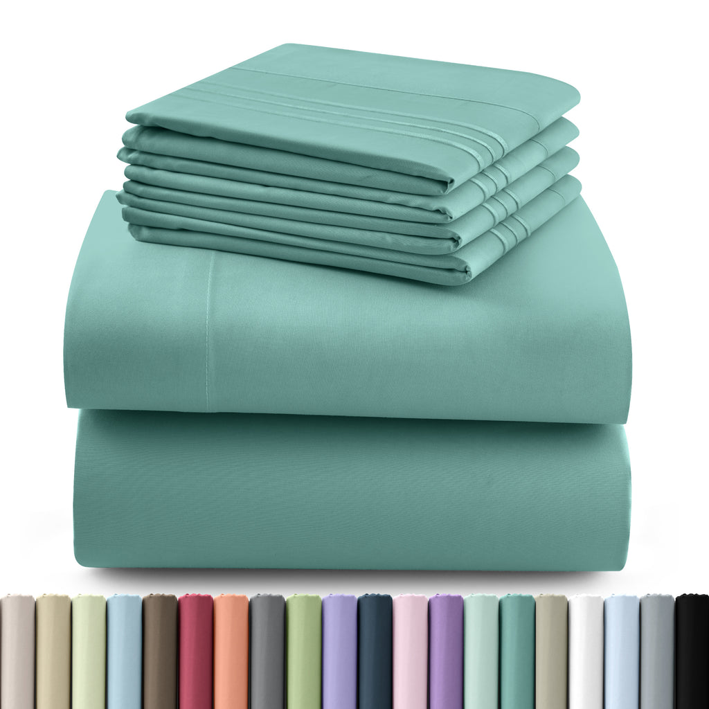 Hannah Bedding Sheet Set 6pcs Brushed Polyester 16" Deep Pocket – Embroidered Pillowcases Hotel Luxury Soft Bed Sheets for Twin Full Queen King Cal King, 24 Colors