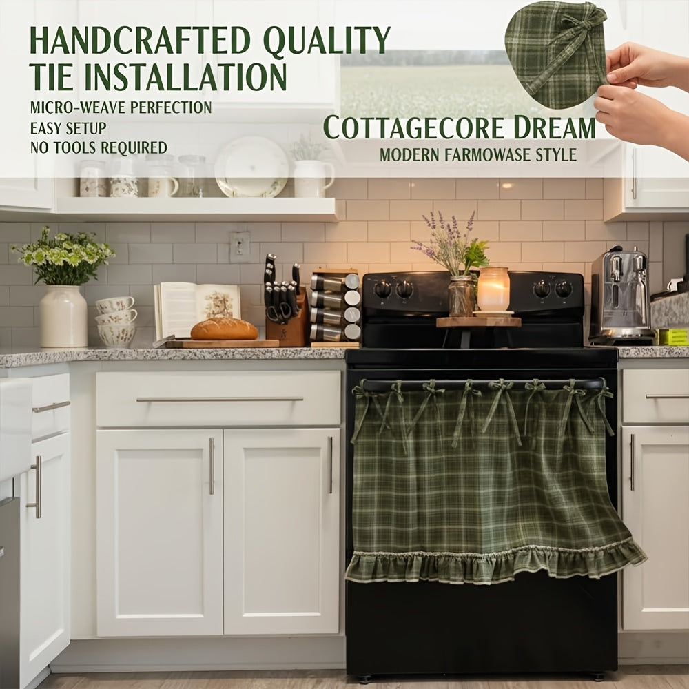Farmhouse Oven Skirt Curtain – Handmade Checkered Ruffled Drawstring Decorative Panels for Oven, Stove & Cabinet Covers | Rustic Kitchen Appliance Decor | Nuvia Haven
