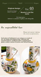 Hand-Painted Ceramic Oil & Vinegar Dispenser Set, Anti-Drip Leak-Proof Underglaze Kitchen Condiment Bottles with Oil Spout & Foot Pad, Artisan Table Serveware, Great Housewarming Gift