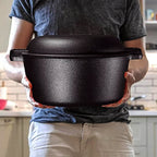 Cast Iron Dutch Oven Set 2-in-1 – 6.1QT Deep Pot & 1.9QT Frying Pan Lid, 6-Piece with Silicone Handles, Scraper & Iron Frame | Pre-Season Ready, Oven, Stove, BBQ & Induction Safe