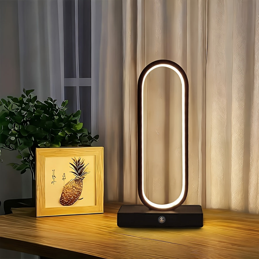 Modern Aluminum LED Ring Table Lamp, 3-Color Touch Control, USB Charging, 12.8" Spiral Metal Bedside & Desk Light – 1pc or 2pc