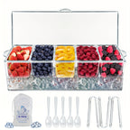 Chilled Condiment & Seasoning Serving Tray Set – Clear Dipping Sauce Plates with Optional Ice Packs or Label Stickers & Pen – Perfect for Entertaining, BBQ, Charcuterie & Appetizers