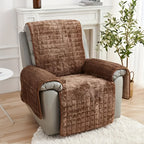 Velvet Lounge Chair Cover with Pocket Anti Slip Elastic Slipcover - Soft Plush Sofa Protection Cover for Living Room Office Home Decor, Brown Grey 53x75in
