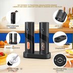 Electric Salt & Pepper Grinder Set USB Rechargeable with Charging Base, LED Grinding Light, Top-Fill Large Capacity – 1 or 2 Piece, Black & Green
