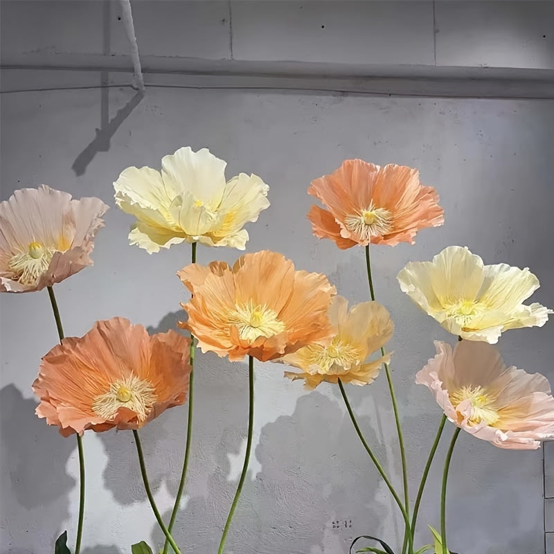 Super Large Poppy Artificial Paper Flowers 1pc – Oversized Handcrafted Paper Art Flower for Wedding Scene, Shop Window & Home Decor, Fake Floral Centerpiece Decoration
