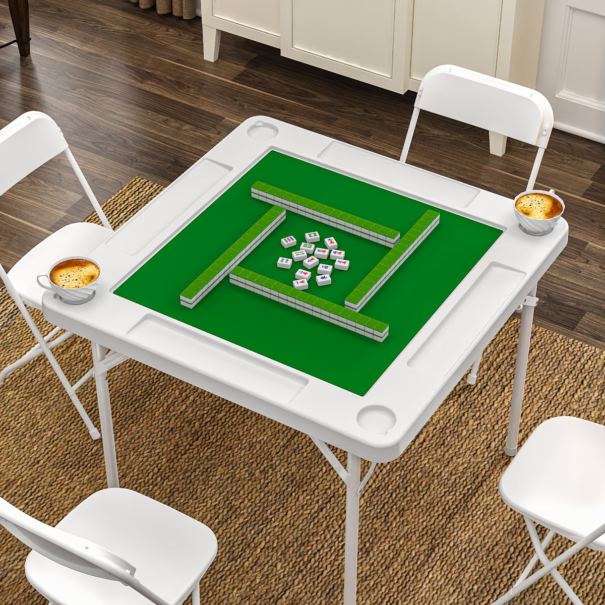 Folding Card Table with Green Felt – Mahjong Table for Poker Dominoes and Card Games in Black or White