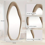Full Length Mirror 63x24 Inch Irregular Body Floor Mirror with Flannel Frame Leaning Wall Hanging Mirror for Bedroom Entryway Living Room
