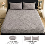 Embossed Fitted Sheet Set Super Soft Deep Pocket - European Texture Bed Sheets All Season, Machine Washable, Optional Pillowcases, Twin Full Queen King Sizes, 5 Colors Bedroom Bedding