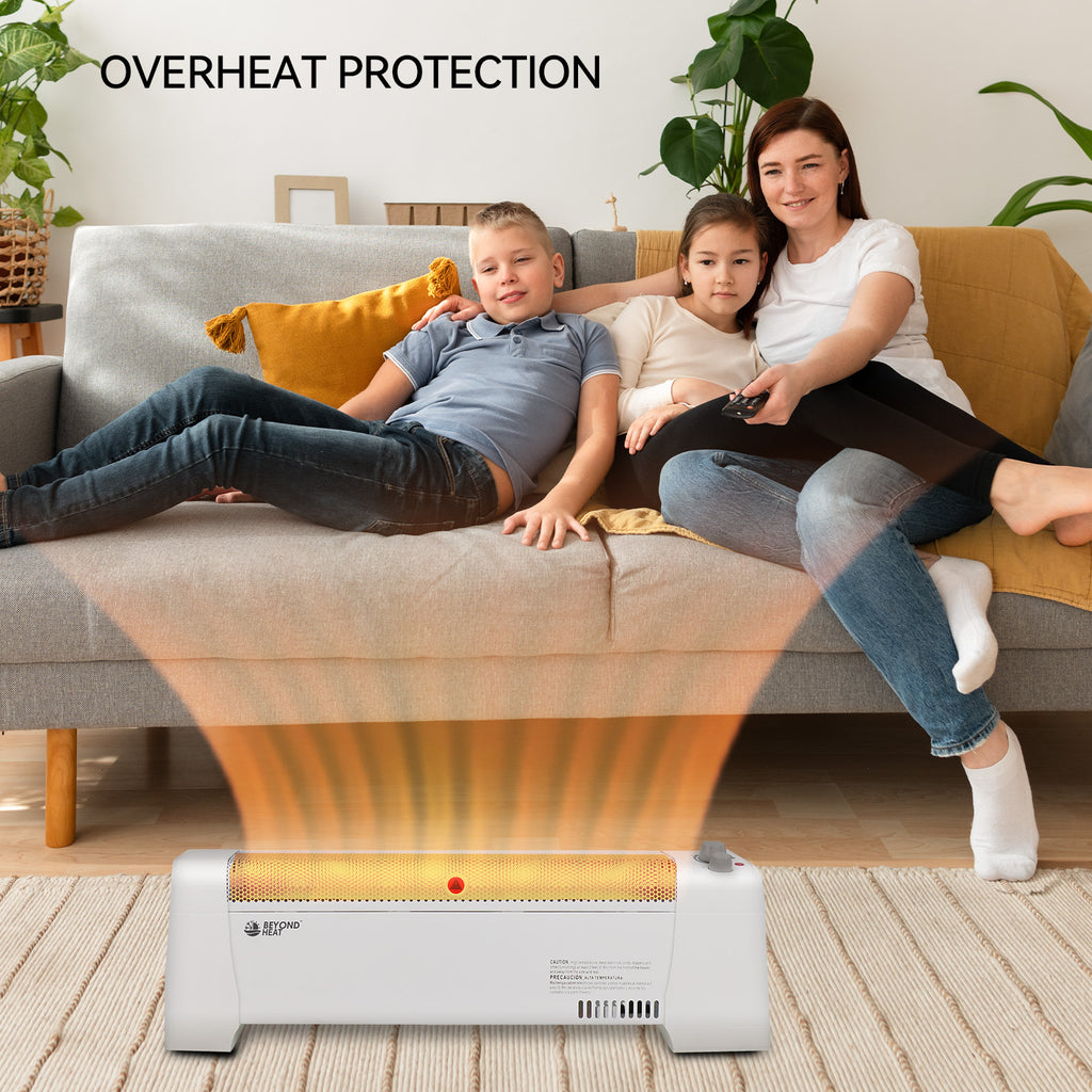 Baseboard Heater Electric 1500W Convection Adjustable Thermostat Overheat Protection Tip-Over Safety Quiet Operation ETL Approved White Manual Digital