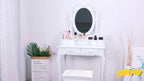 Vanity Desk with Mirror and 4 Drawers 360° Rotating Detachable Dressing Table with Stool – Modern White Makeup Table for Bedroom
