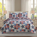 Patchwork Quilt Set 3-Piece Boho Reversible Coverlet Queen King Size Soft Lightweight Bedspread with 2 Pillow Shams All-Season Floral Stripes Bedroom Decor