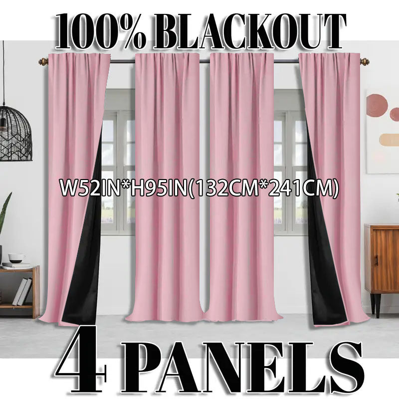 Blackout Curtains 4 Panel Set Rod Pocket – 100% Thermal Insulated Noise Reducing Solid Polyester, Laminated Lining, 7 Colors 7 Sizes