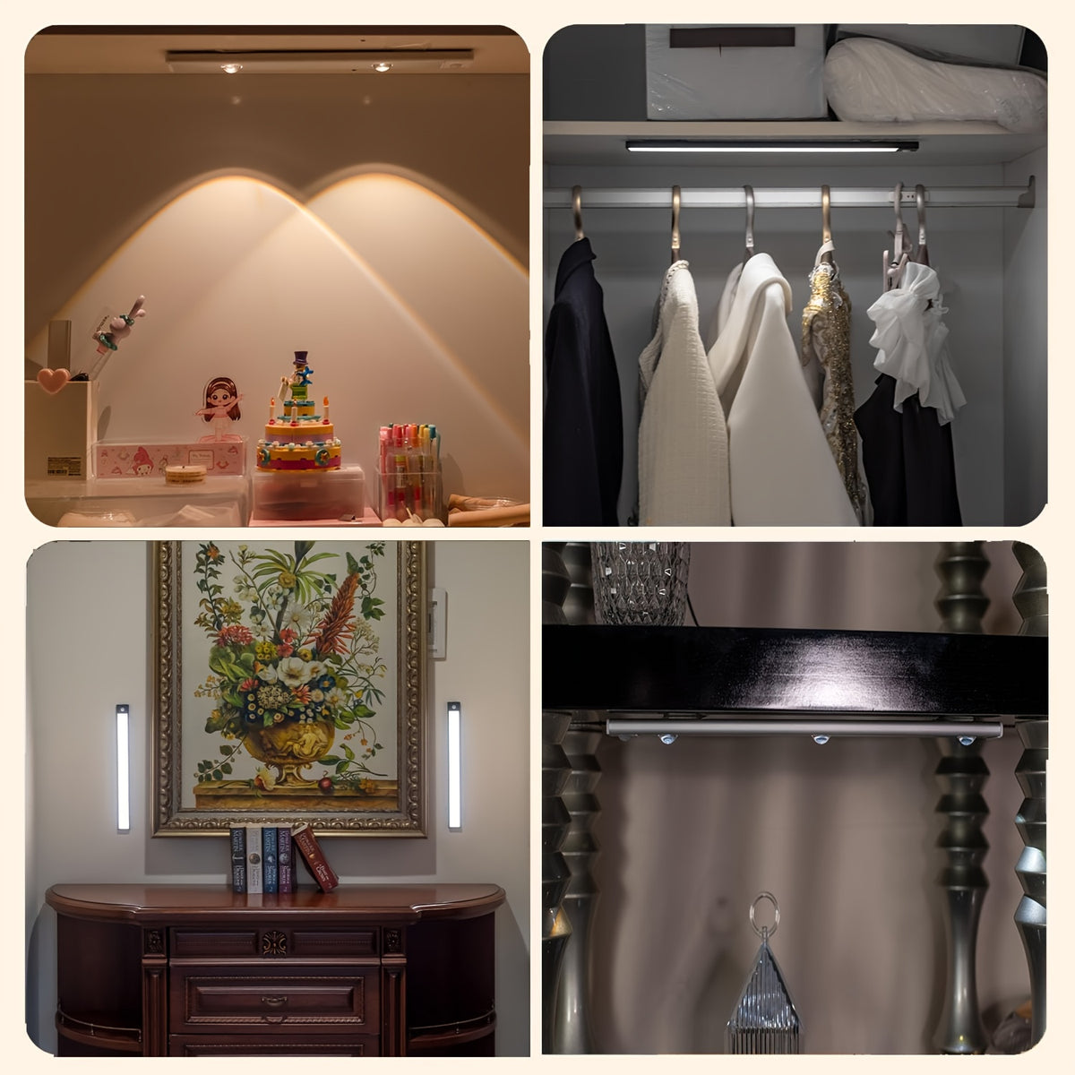 Smart LED Motion Sensor Cabinet Light USB Rechargeable - Dimmable Under Cabinet Light 3 Modes for Bedroom Stairs Kitchen Closet Hallway - 2 & 3 Pack Options, Black & White