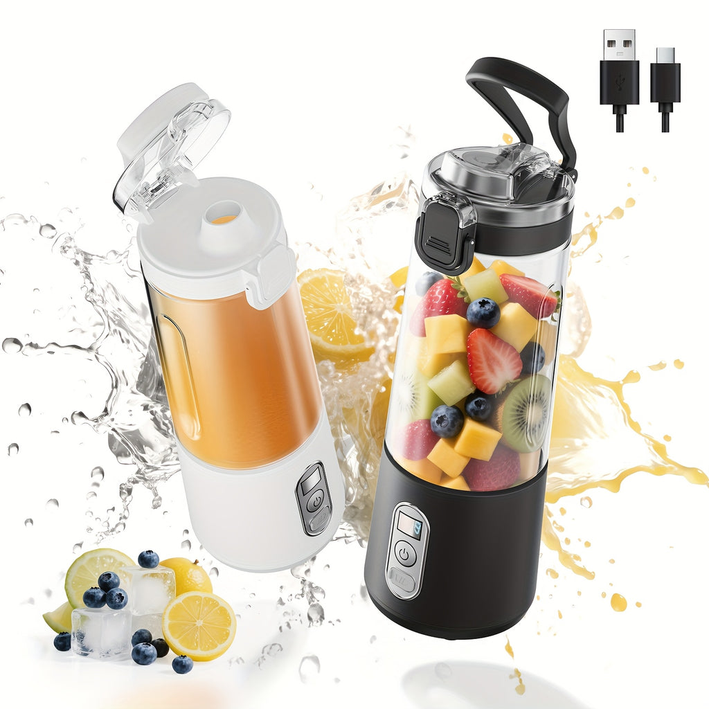 Portable Blender USB-C Rechargeable 6-Blade Stainless Steel – Ice Crush Smoothie Maker with Digital Timer, Battery Display & No-Spill Lid for Gym, Travel & Protein Shakes, Pink or White