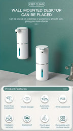 Touchless Foam Soap Dispenser Automatic USB-C Rechargeable Wall-Mounted IPX5 Waterproof 400ml with 4 Adjustable Foam Levels for Bathroom and Kitchen – No Battery Needed