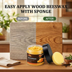 Wood Beeswax Protector Polish with Polishing Sponge – Non-Greasy Formula Boosts Gloss & Durability for Cabinets, Stairs, Cutting Boards & Hardwood Furniture