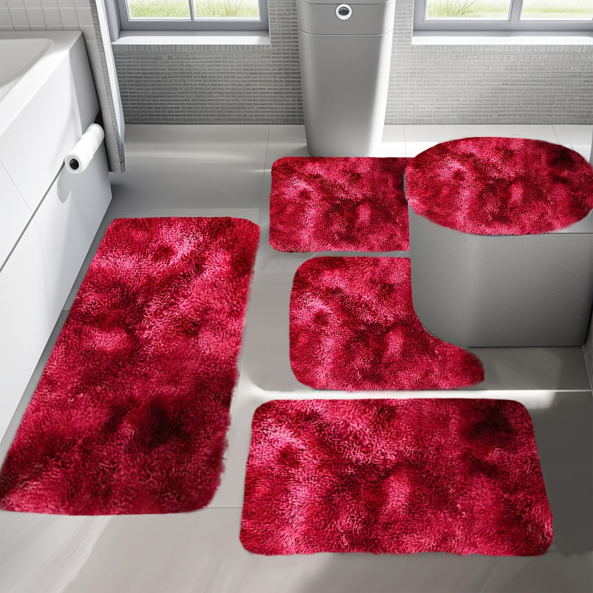Plush Bath Rugs Set 1-6 Pieces, Multi-Color Microfiber Non-Slip Bathroom Mats – Soft Water Absorbent Thick Machine Washable Toilet Mats for Bathroom, Tub & Shower
