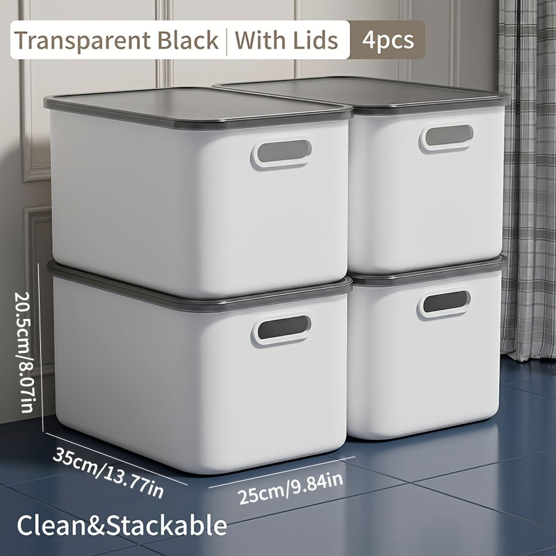 13-Inch Square Plastic Storage Bins 4-Pack with Handles Lid & No-Lid Options White Wardrobe Storage Box Set for Clothes Tools Closet Shelves – Premium Home Organization Containers