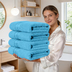 Luxury Bamboo Cotton Bath Towel Set 4 Pack – 620GSM Super Soft Quick-Dry Absorbent Towels for Bathroom, Spa, Gym & Travel – Purple, Pink, Navy, Gray, Blue