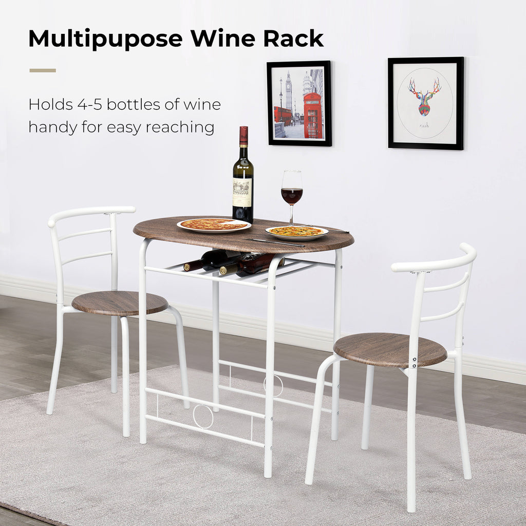 3-Piece Bistro Dining Set Drop Leaf Table and 2 Chairs Space Saving Kitchen Table Set for 2 with Wine Rack Metal Frame for Small Space Apartment Breakfast Nook