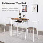3-Piece Bistro Dining Set Drop Leaf Table and 2 Chairs Space Saving Kitchen Table Set for 2 with Wine Rack Metal Frame for Small Space Apartment Breakfast Nook