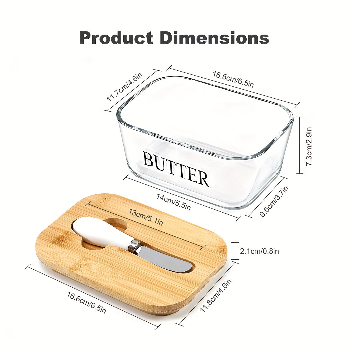 Glass Butter Dish with Lid & Knife, Large 1lb Capacity Butter Keeper with Airtight Seal for Countertop & Refrigerator Shelf, Clear Butter Container for Kitchen Decor, Great Housewarming Gift