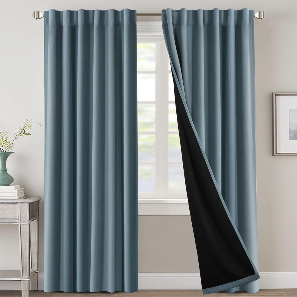 Blackout Curtains 2 Panels 100% Room Darkening 96 Inch Long – Triple Weave Thermal Insulated Back Tab & Rod Pocket Window Drapes for Bedroom & Living Room