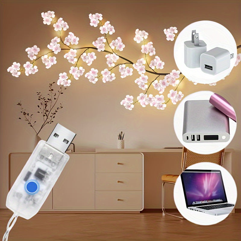 Cherry Blossom LED Chandelier Rattan Light, 96/144 LED USB Powered with 8 Modes – Hanging Flower String Light for Indoor Outdoor Holiday Party, Halloween, Christmas, Valentine’s Day & Seasonal Decor