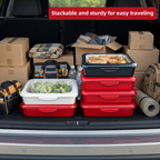 Reusable Food Storage Tray Set 4PCS 2-in-1 Plastic Serving Tray with Foil Trays – Holiday Party Containers for Christmas, Thanksgiving, BBQ & Outdoor Gatherings, White, Red & Black