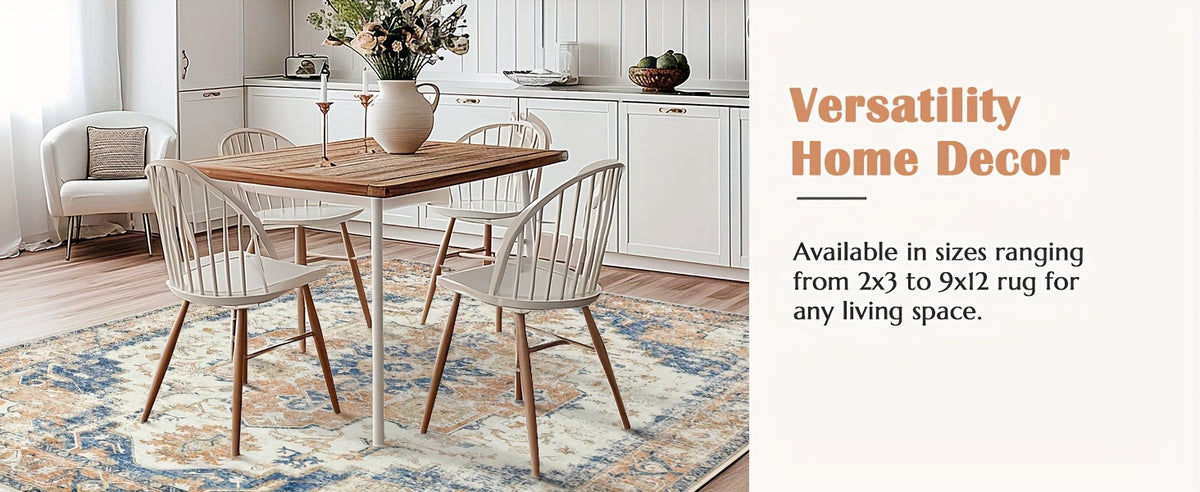 Washable Vintage Area Rug - Chenille Retro Distressed Multi-Print Foldable Lightweight Accent Rug for Entryway Bathroom Kitchen Living Room and Bedroom