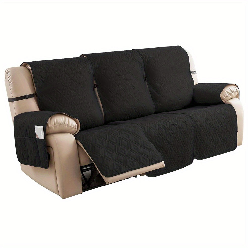 Recliner Sofa Cover Set 3-Piece Non-Slip Couch Covers for 3-Cushion Reclining Couch – Washable Furniture Protector with Elastic Straps for Pets & Dogs, Knit Fabric Slipcover for Living Room