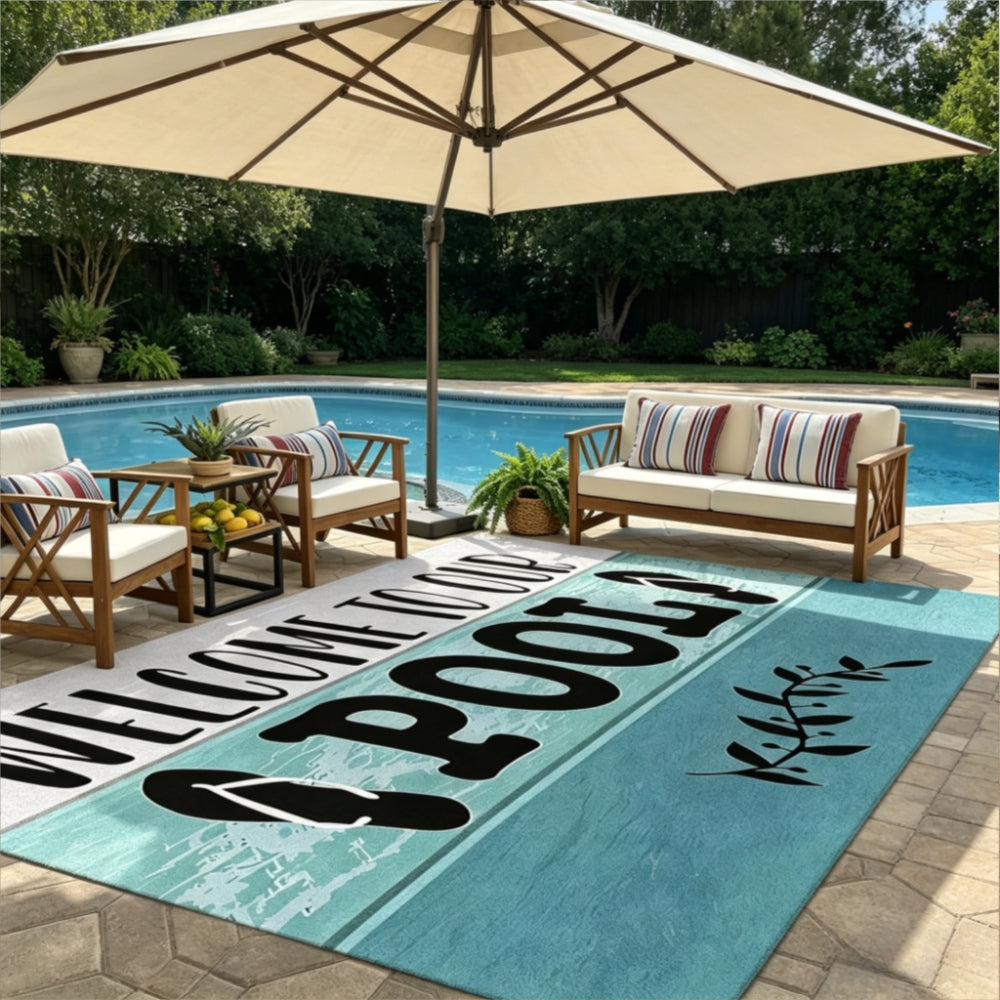 Welcome to the Pool Velour Area Rug Machine Washable Anti-Slip Soft Velvet Floor Mat Multiple Sizes for Living Room Bedroom Outdoor