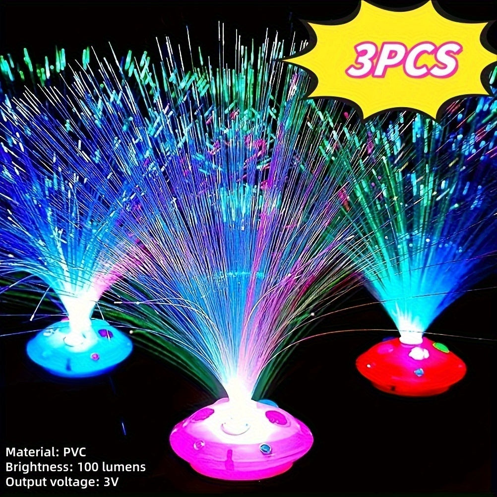 Fiber Optic Night Lights 3-Pack Colorful – Decorative Ambient Glow Lights for Home, Desktop, Car & Christmas Party Decor, Random Colors