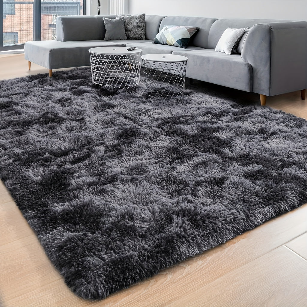 Fluffy Shag Area Rug for Living Room Bedroom - Super Soft Plush Faux Fur Carpet, Thick Shaggy Indoor Rug, Gray & Tie-Dye, 4 Sizes