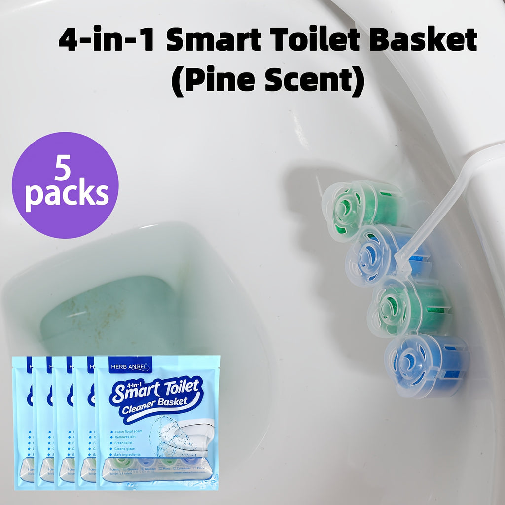 4-in-1 Toilet Cleaner Hanging Basket 5 Pack 65g – 200+ Flushes, Deodorizes & Removes Yellow Stains, Non-Corrosive Tablets for Smart, Hanging & No-Tank Toilets, 4 Fresh Scents: Ocean, Lemon, Lavender, Floral