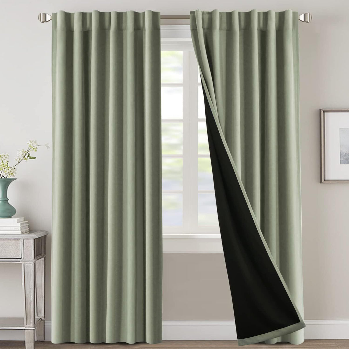 Blackout Curtains 2 Panels 100% Room Darkening 96 Inch Long – Triple Weave Thermal Insulated Back Tab & Rod Pocket Window Drapes for Bedroom & Living Room