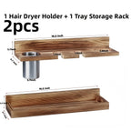 Wall Mounted Wooden Hair Tool Organizer – Multi-Functional Storage Rack for Hair Dryer, Curling Iron, Straightener & Brushes, Rustic Bathroom & Salon Organizer, Brown or Black